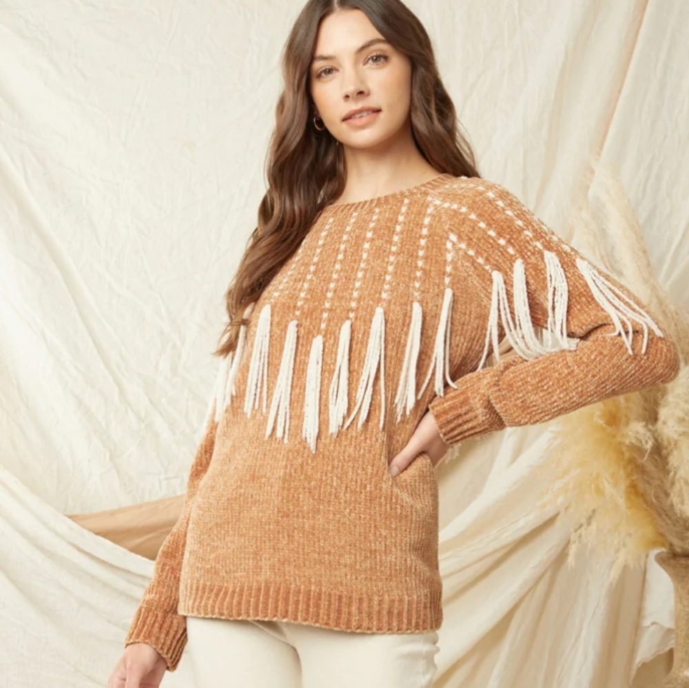 Chenille Tassel Fringe Sweater Boho. Western Style Thick Soft